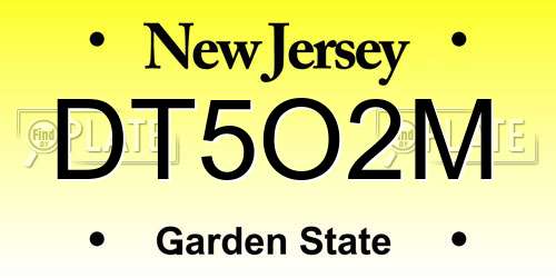 DT5O2M New Jersey License Plate