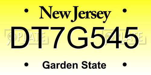 DT7G545 New Jersey License Plate