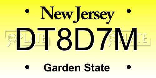 DT8D7M New Jersey License Plate