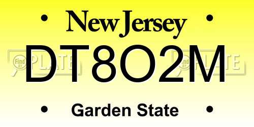 DT8O2M New Jersey License Plate