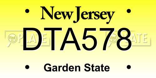 DTA578 New Jersey License Plate