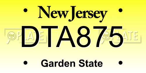 DTA875 New Jersey License Plate