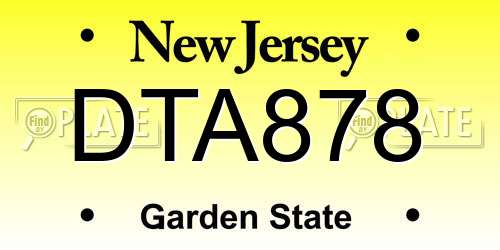 DTA878 New Jersey License Plate