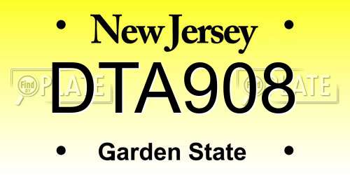 DTA908 New Jersey License Plate