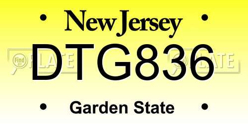 DTG836 New Jersey License Plate