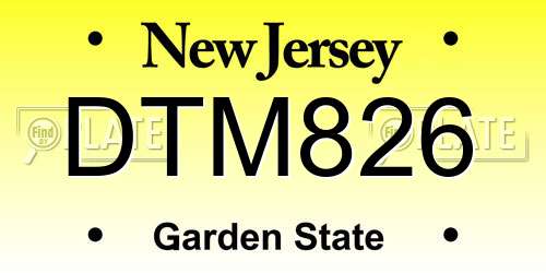 DTM826 New Jersey License Plate