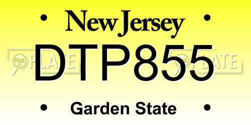 DTP855 New Jersey License Plate