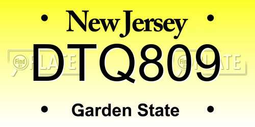 DTQ809 New Jersey License Plate