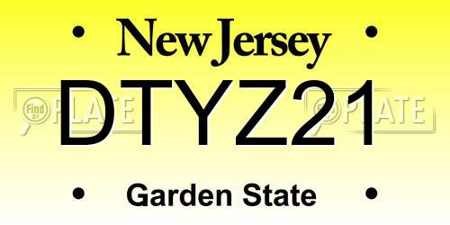 DTYZ21 New Jersey License Plate