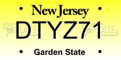 DTYZ71 New Jersey License Plate