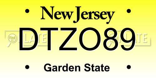 DTZO89 New Jersey License Plate