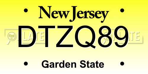 DTZQ89 New Jersey License Plate