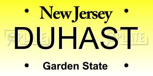 DUHAST New Jersey License Plate