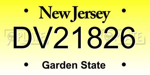 DV21826 New Jersey License Plate
