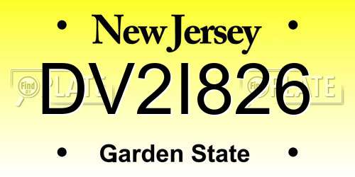 DV2I826 New Jersey License Plate