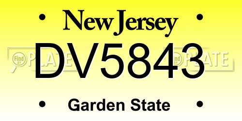 DV5843 New Jersey License Plate
