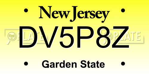 DV5P8Z New Jersey License Plate