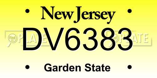 DV6383 New Jersey License Plate