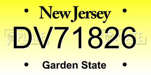 DV71826 New Jersey License Plate