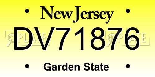 DV71876 New Jersey License Plate