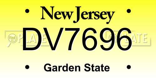 DV7696 New Jersey License Plate