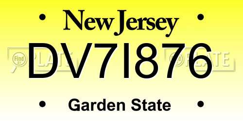 DV7I876 New Jersey License Plate