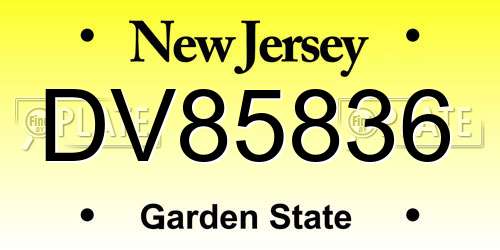 DV85836 New Jersey License Plate