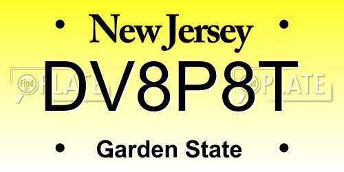 DV8P8T New Jersey License Plate