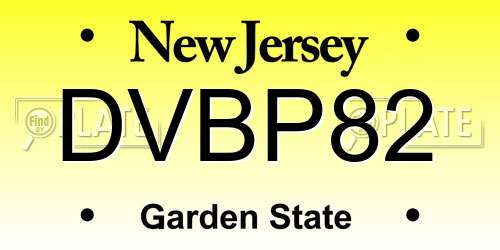 DVBP82 New Jersey License Plate