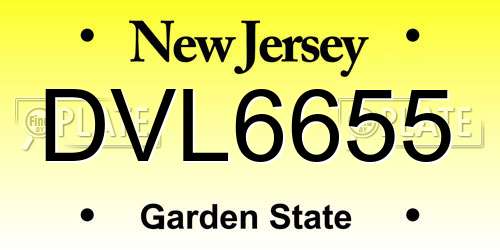 DVL6655 New Jersey License Plate