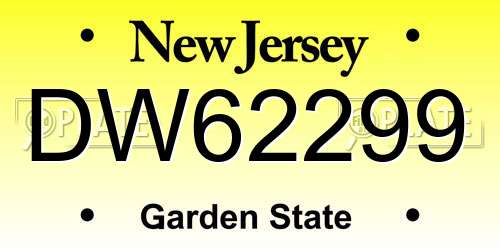 DW62299 New Jersey License Plate