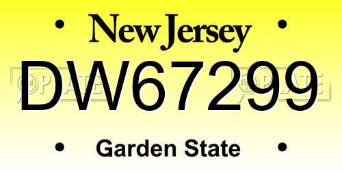 DW67299 New Jersey License Plate