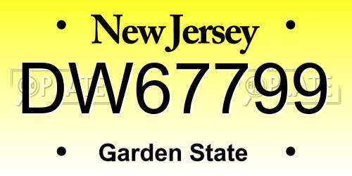 DW67799 New Jersey License Plate