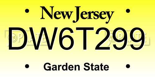 DW6T299 New Jersey License Plate