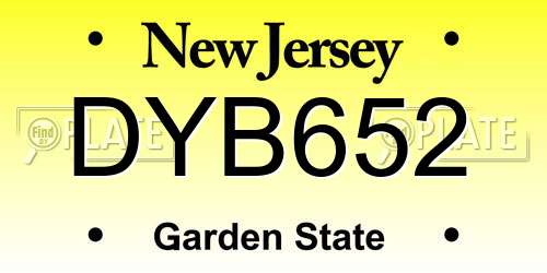DYB652 New Jersey License Plate
