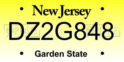 DZ2G848 New Jersey License Plate