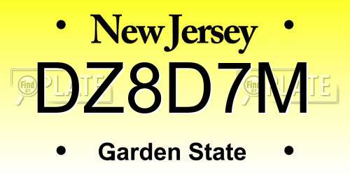 DZ8D7M New Jersey License Plate
