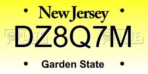 DZ8Q7M New Jersey License Plate