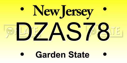 DZAS78 New Jersey License Plate