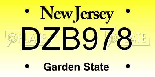 DZB978 New Jersey License Plate