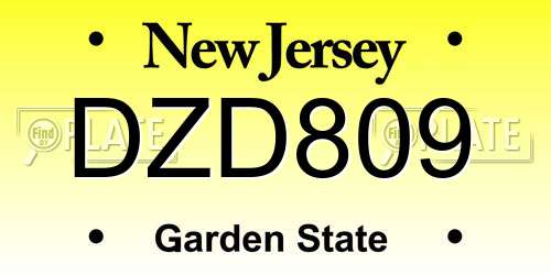 DZD809 New Jersey License Plate
