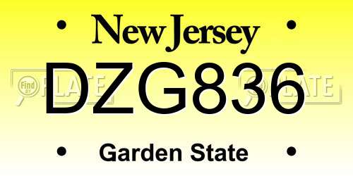 DZG836 New Jersey License Plate
