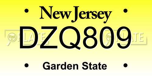DZQ809 New Jersey License Plate