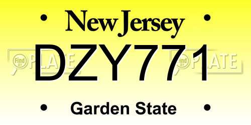 DZY771 New Jersey License Plate