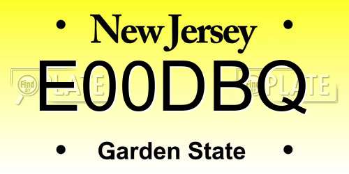 E00DBQ New Jersey License Plate