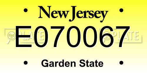 E070067 New Jersey License Plate