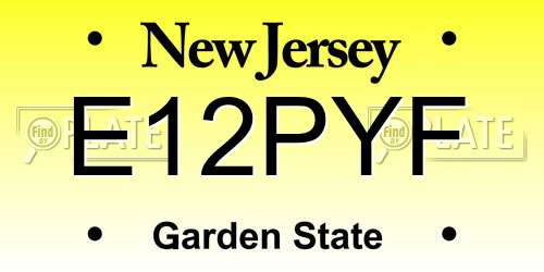 E12PYF New Jersey License Plate