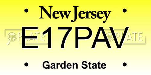 E17PAV New Jersey License Plate