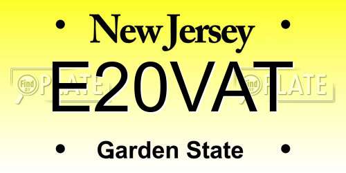 E20VAT New Jersey License Plate