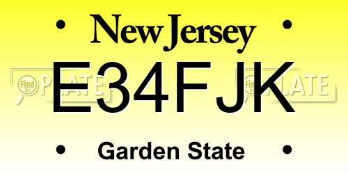 E34FJK New Jersey License Plate